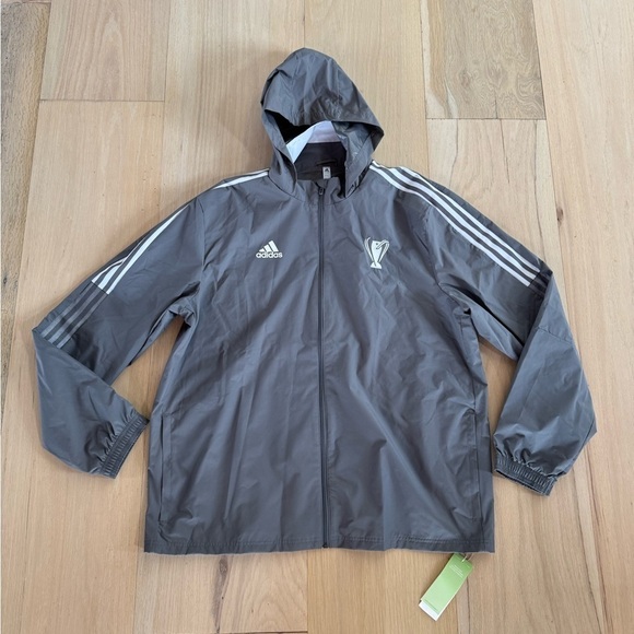 Adidas Gray And White Zip Up Rain Jacket Primegreen Size XL NWT